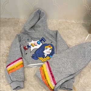 Lola and the Boys - Wonder Woman Gray Hoodie and Pants Set with Colorful Accents
